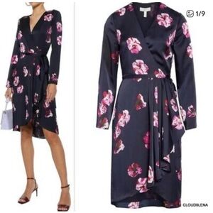 Joie ‘Miltona’ navy blue Floral wrap Dress with Purple and Pink size S